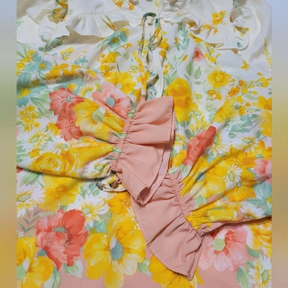 FATE Ombre Floral Split Neck Ruffle Blouse w/ Ties, Lined, Size Small, EUC! - Picture 12 of 15